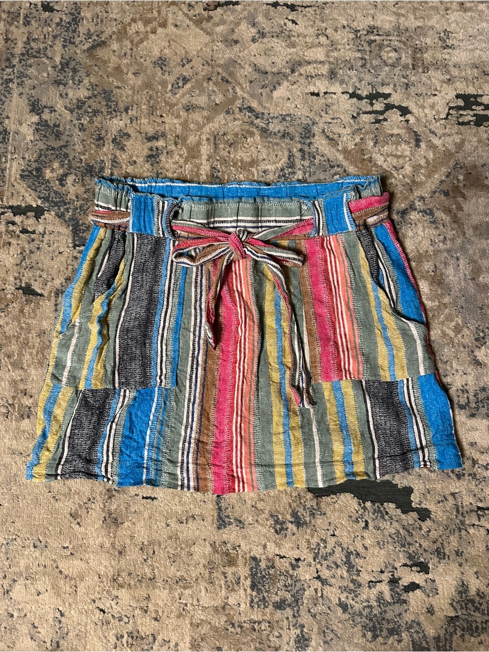 100% cotton Striped Tie-Waist Skirt